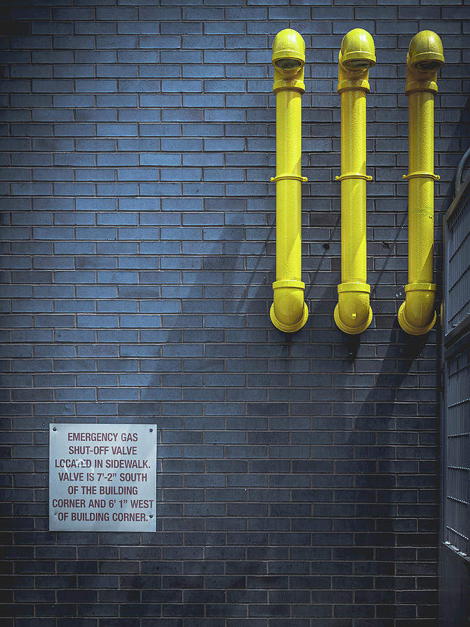 Architecture Photograph - yellow pipes - Queens, NY by Steve Stanger