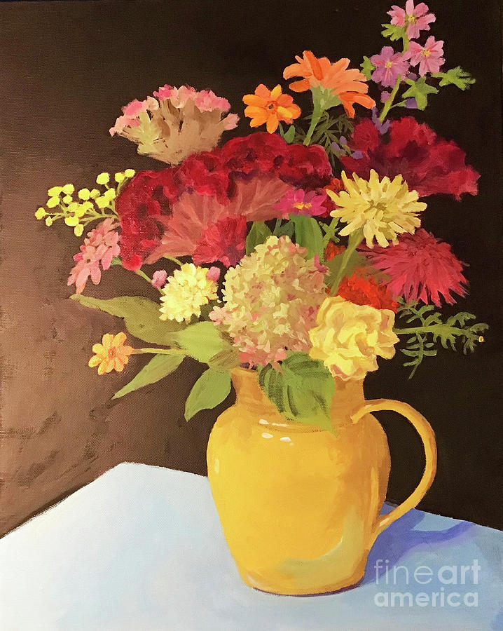 Yellow Pitcher Bouquet Painting by Anne Marie Brown