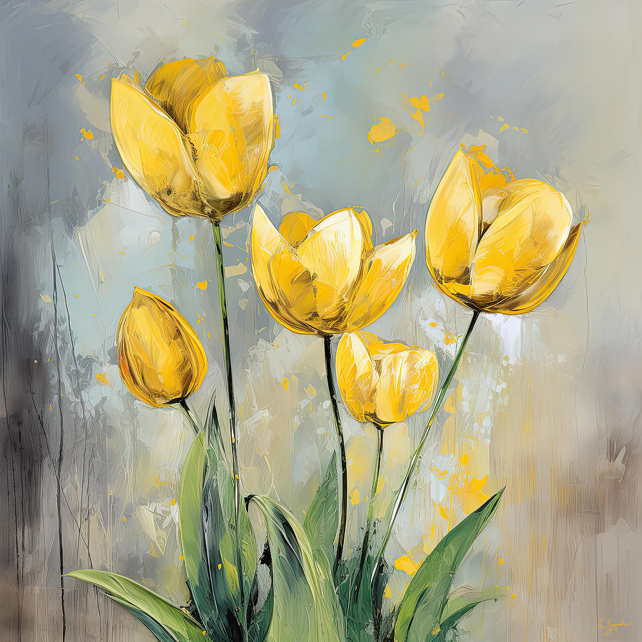 Yellow Poppies Galore - Yellow and Gray Floral Art Digital Art by Lourry Legarde