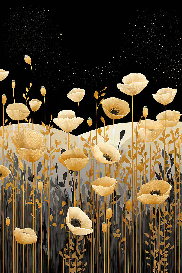 Yellow Poppies in Moonlight Painting by Lourry Legarde