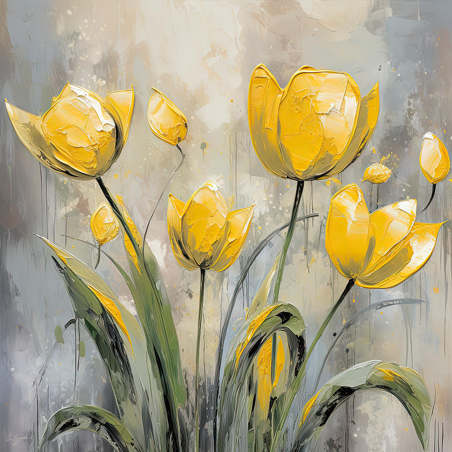 Yellow Poppies - Yellow and Gray Flowers Art Digital Art by Lourry Legarde