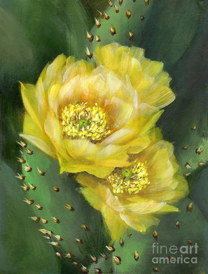 Yellow Prickly Pear Blooms Painting by Summer Celeste