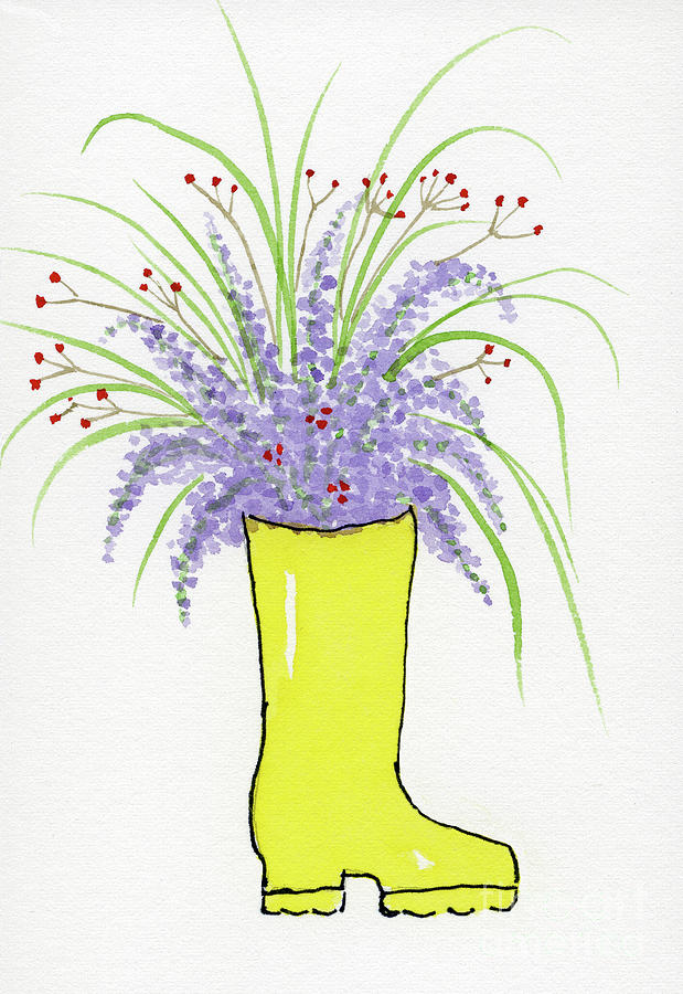 Yellow Rain Boot Floral Painting by Norma Appleton