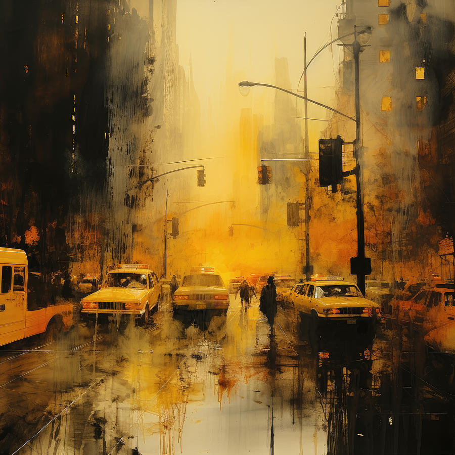 New York City Painting - Yellow Rain in New York City by My Head Cinema