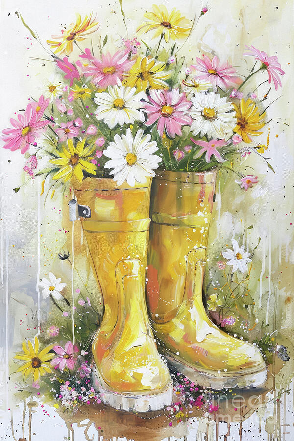 Yellow Rainboots Painting by Tina LeCour