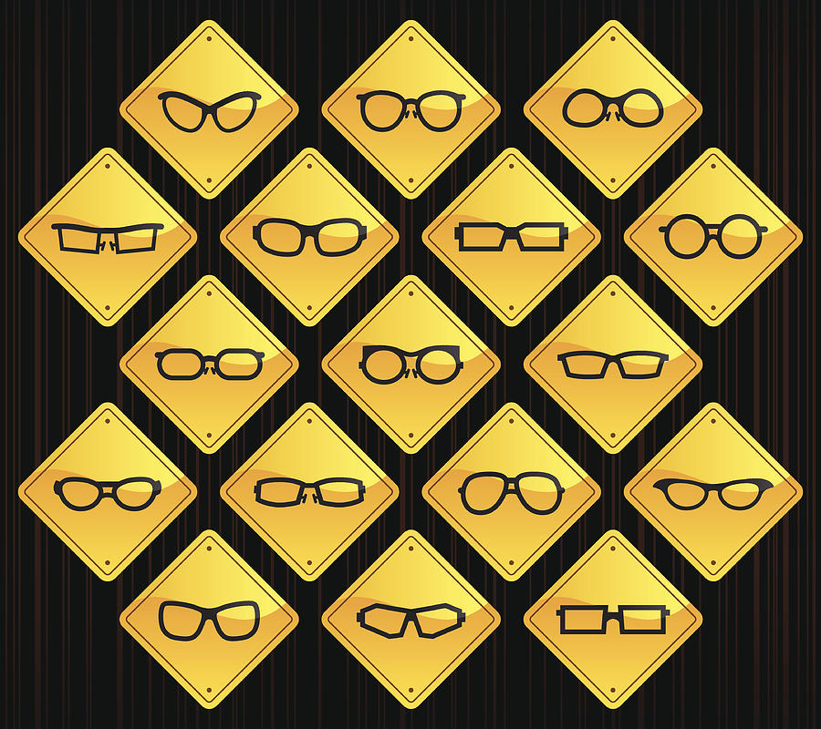 Yellow Road Signs - Glasses Drawing by Aaltazar