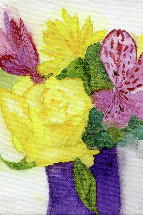 Yellow Rose Birthday Bouquet, June Birth Flower Painting by Elizabeth Reich