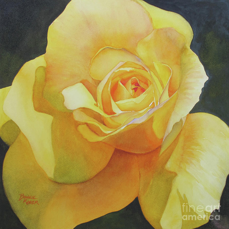 Yellow Rose Painting by Bonnie Rinier