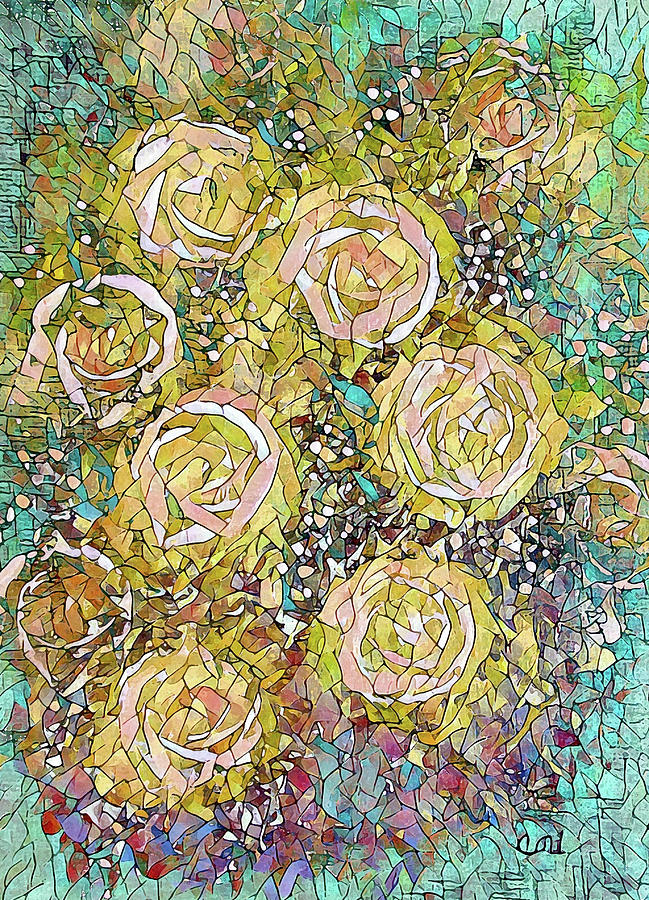 Yellow Rose Bouquet Mosaic Painting by Corinne Carroll