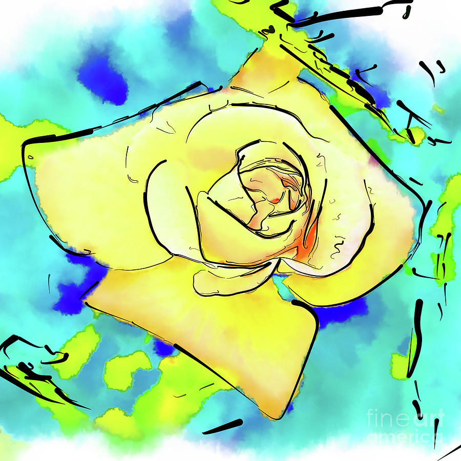 Yellow Rose Bud In Abstract Watercolor Digital Art by Kirt Tisdale