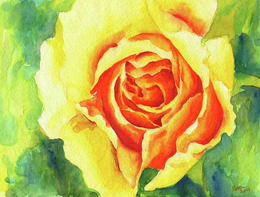 Yellow rose watercolor painting Painting by Karen Kaspar