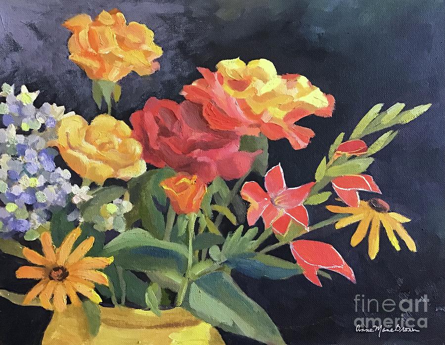 Yellow Roses Painting by Anne Marie Brown