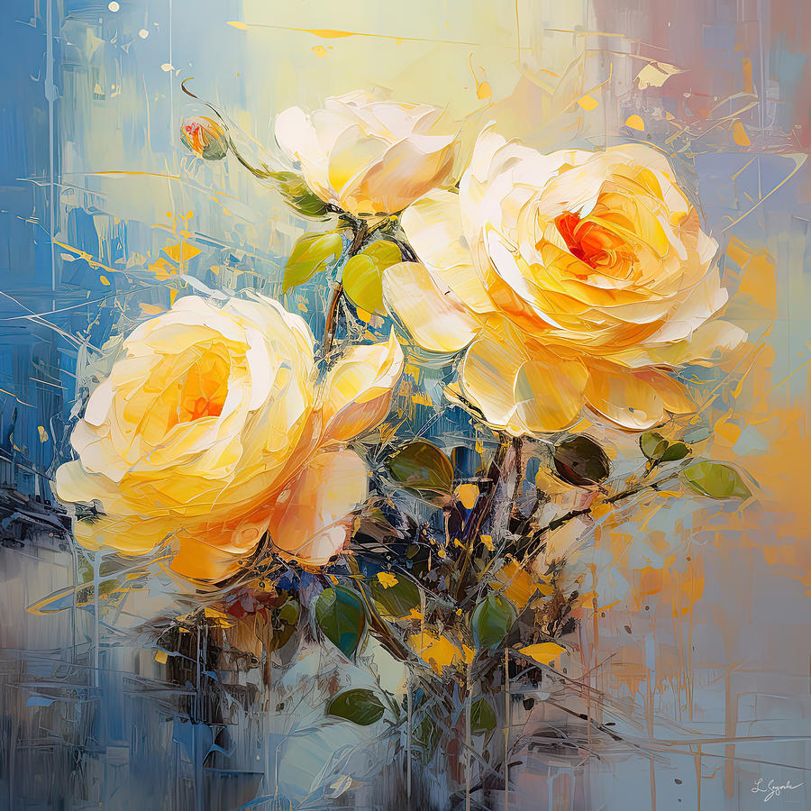 Rose Painting - Yellow Roses Art  by Lourry Legarde