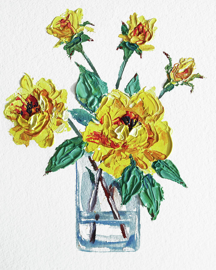 Yellow Roses Bouquet Gouache With Palette Knife Painting by Irina Sztukowski