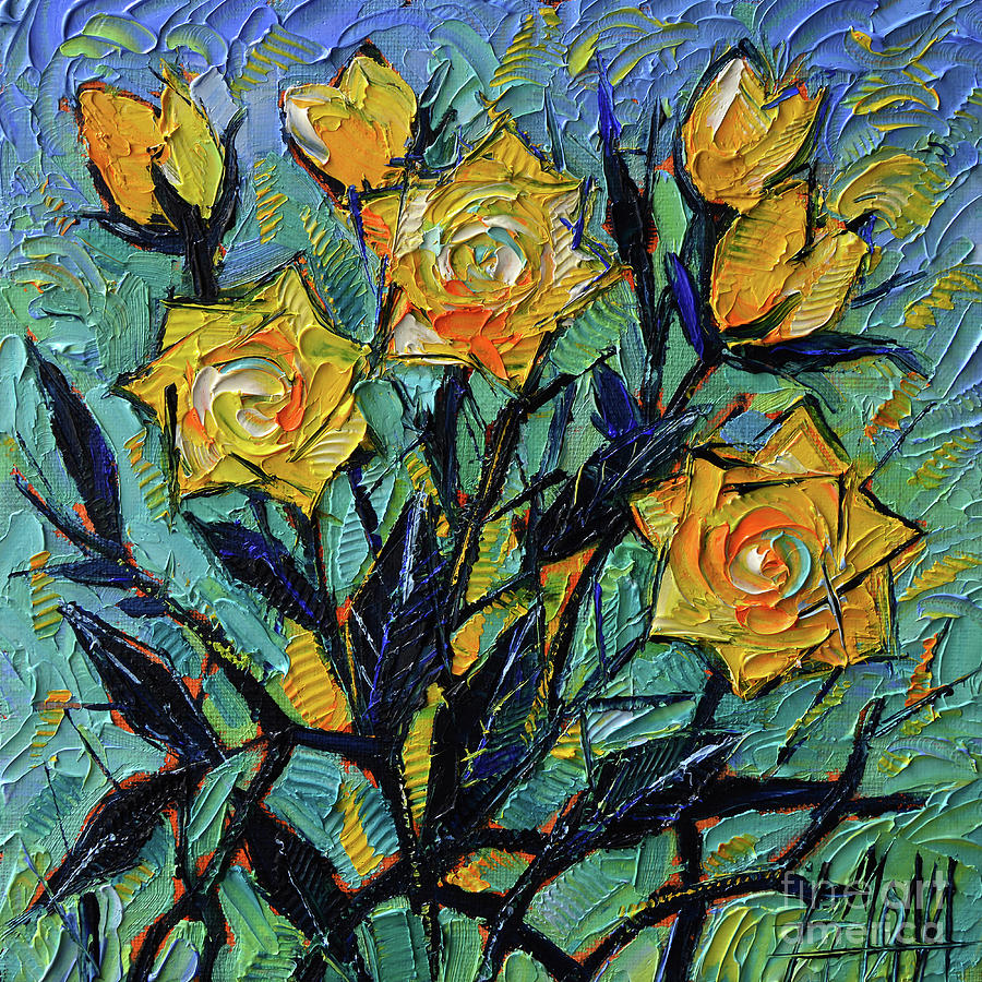 Rose Painting - YELLOW ROSES commissioned oil painting Mona Edulesco by Mona Edulesco