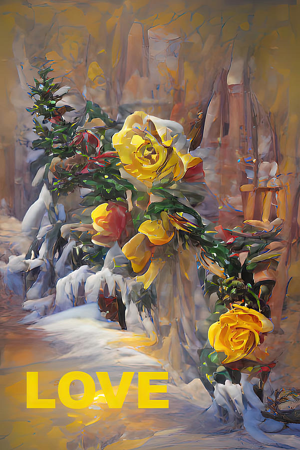 Yellow Roses in the Snow LOVE AI  Digital Art by Floyd Snyder