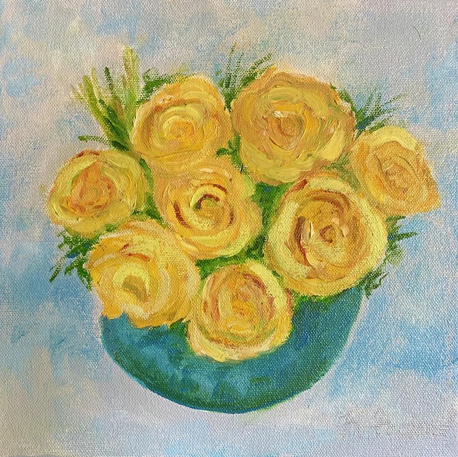 Yellow Roses Painting by Karen Fontenot
