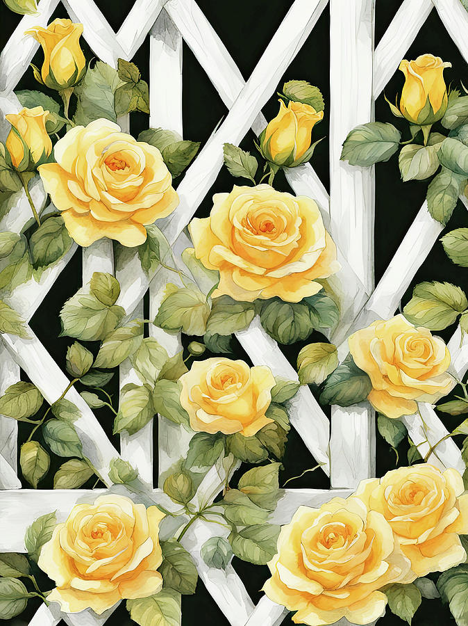 Yellow Roses On Lattice  Digital Art by HH Photography of Florida