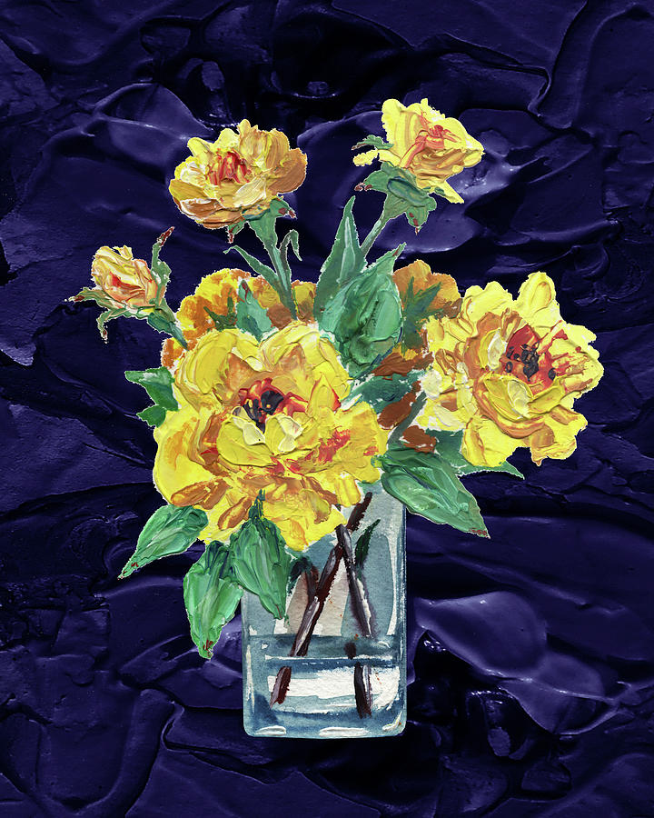 Yellow Roses On Purple Painting by Irina Sztukowski