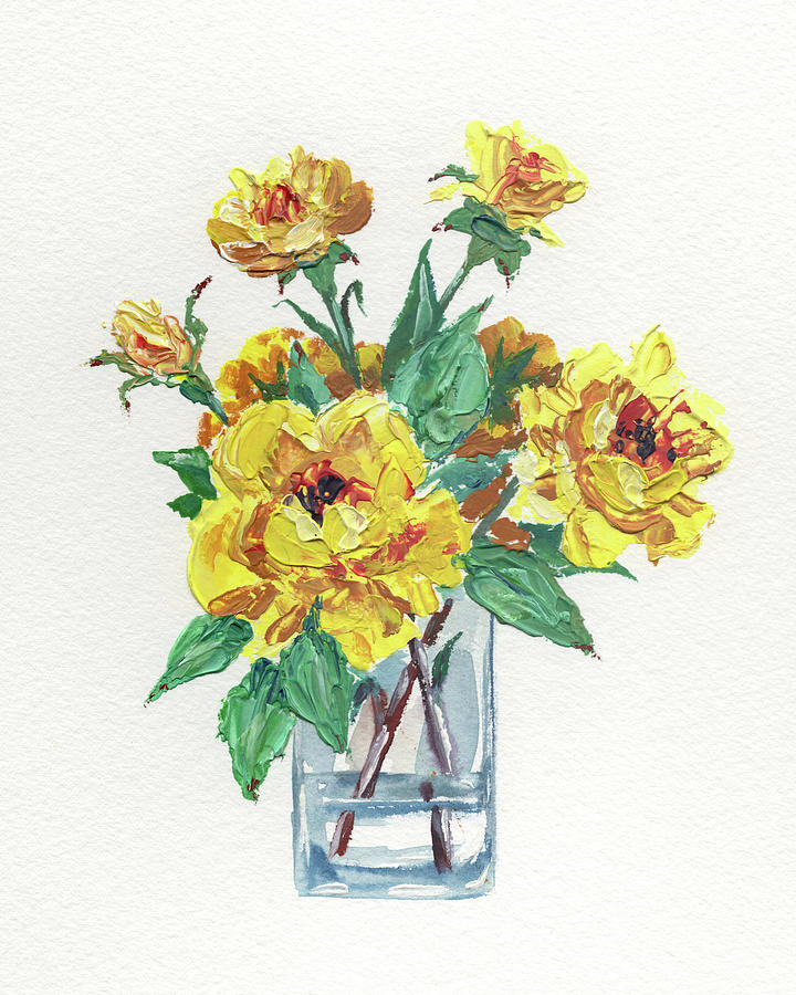 Yellow Roses On White  Painting by Irina Sztukowski