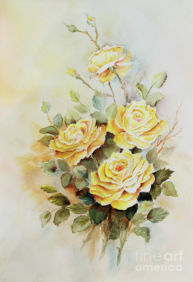 Yellow Roses Painting by Pattie Calfy
