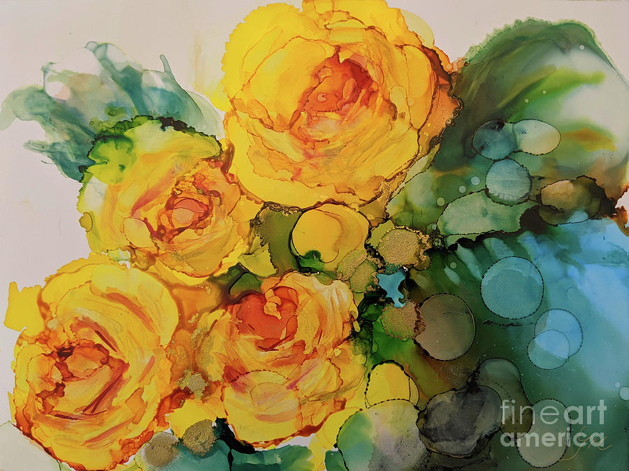 Yellow Roses Painting by Yoshiko Mishina