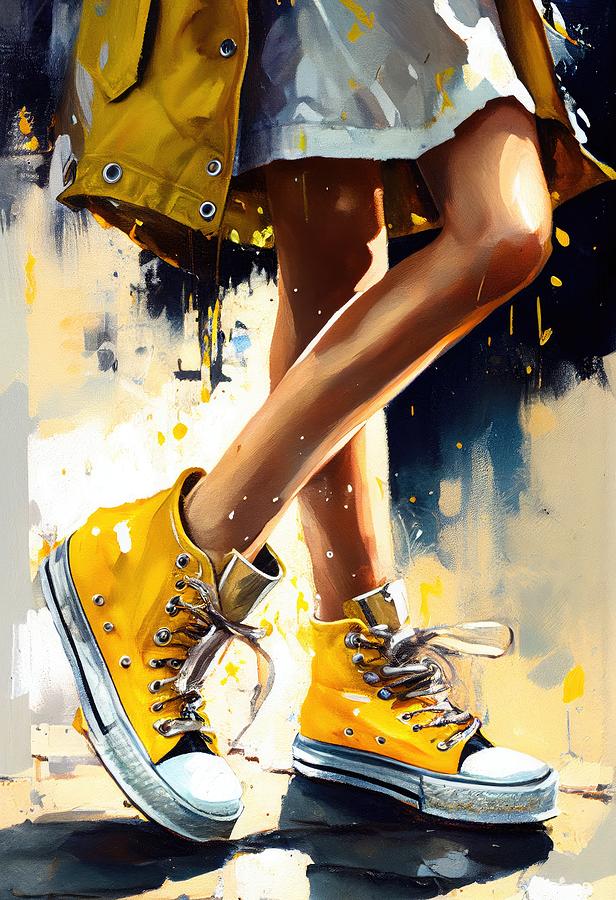 Sneaker Painting - Yellow Sneakers by My Head Cinema