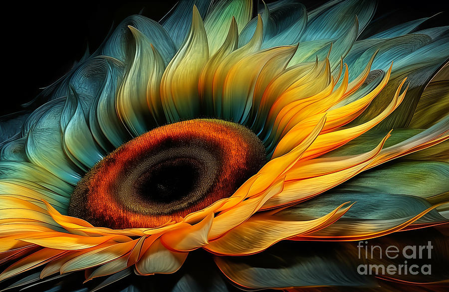 Yellow sunflower with picturesque features. Digital Art by Odon Czintos