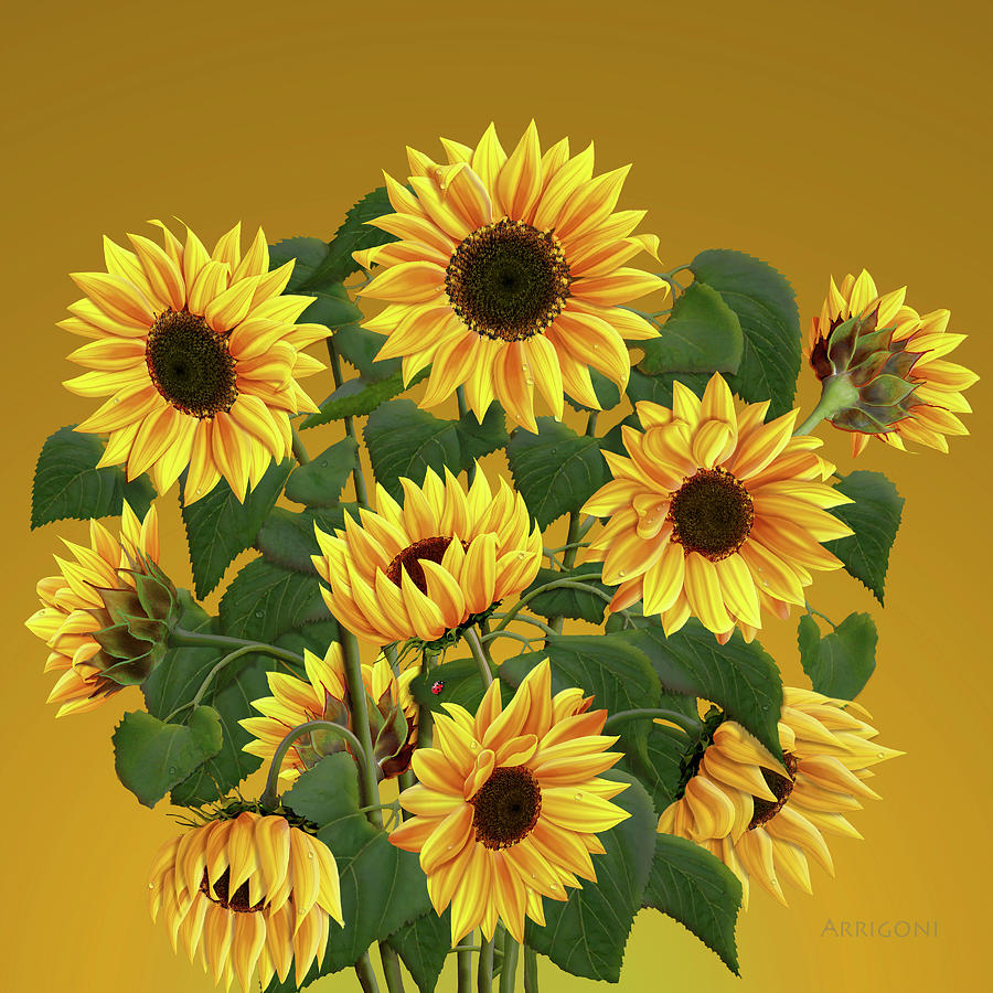 Yellow Sunflowers Painting by David Arrigoni