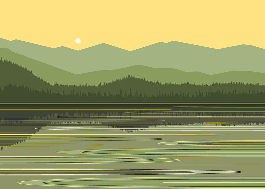 Yellow Sunrise at Mountain Lake Digital Art by Val Arie