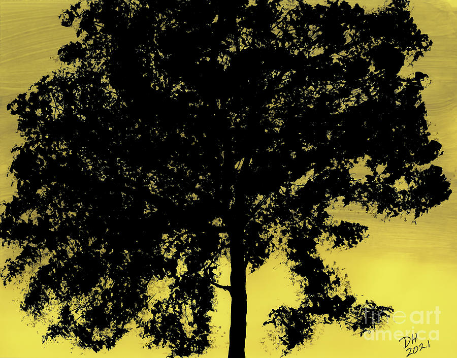 Yellow Sunset By The Oak Tree Painting by D Hackett
