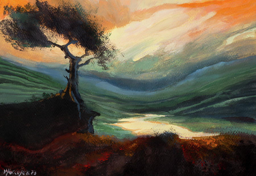 Yellow Sunset Hills  Painting by Veronica Huacuja