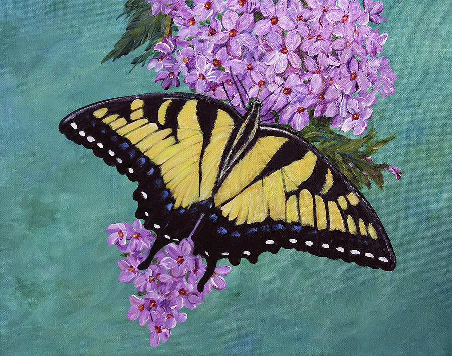 Yellow Swallowtail and Flowers Painting by Linda Goodman