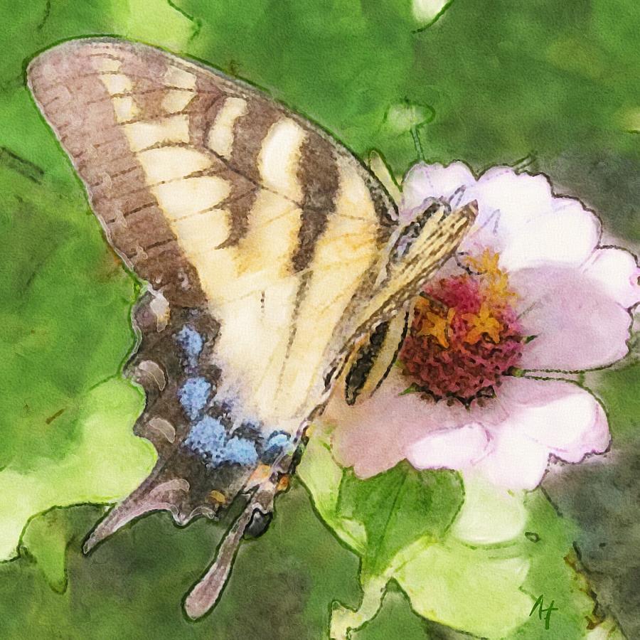 Yellow Swallowtail Butterfly on Zinnia Painting by AList Art Gallery Yellow Swallowtail Butterfly on Zinnia Painting by AList Art Gallery