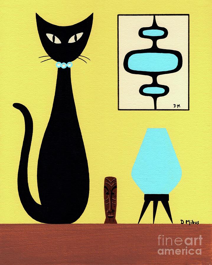 Yellow Tabletop Cat Beehive Lamp Painting by Donna Mibus
