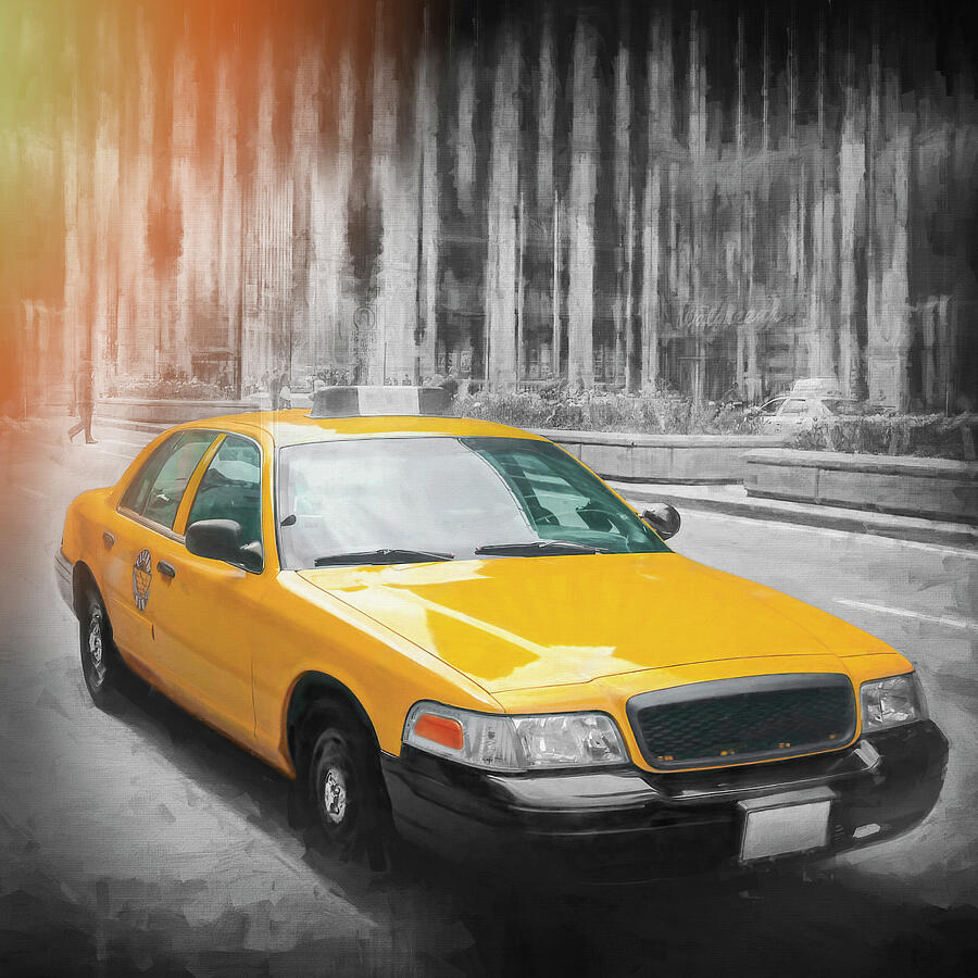 Yellow Taxi Chicago Selective Color Square   Photograph by Carol Japp