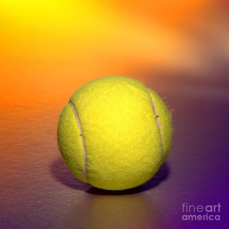 Tennis Photograph - Yellow Tennis Sport Ball over Purple Background  by Olivier Le Queinec