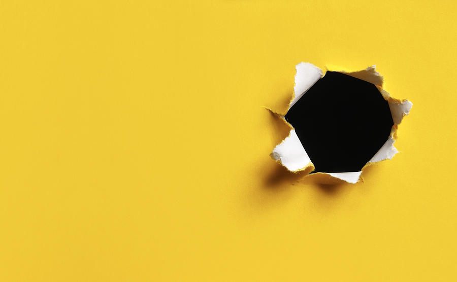 Yellow Torn Paper hole, horizontal Photograph by Burwellphotography