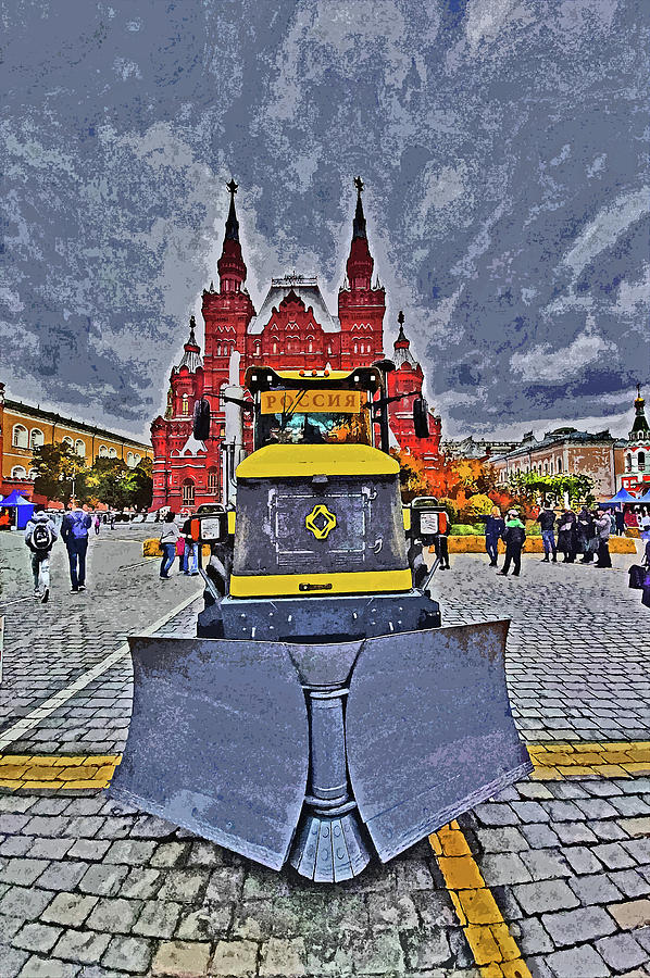 Yellow Tractor. Red Square. Historical Museum. Digital Art