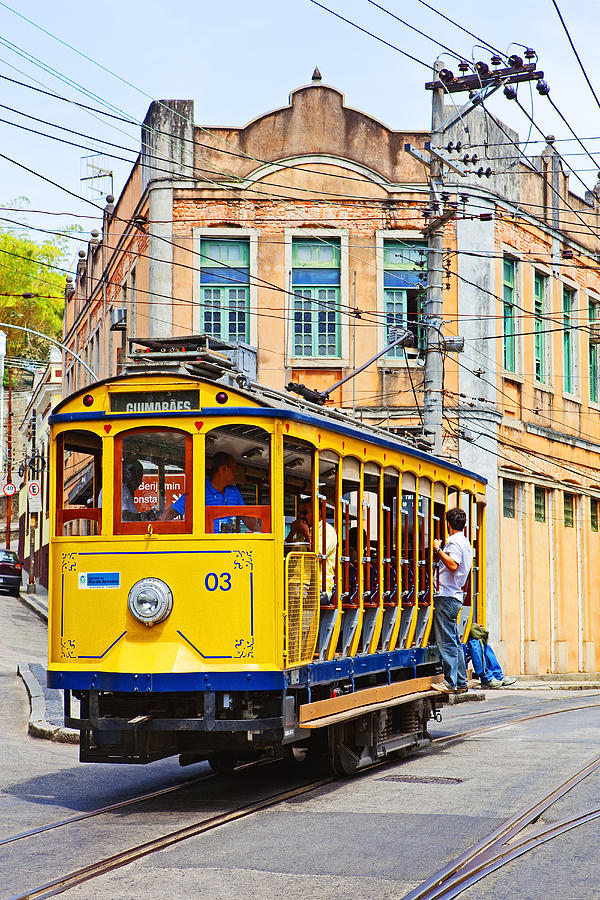 Yellow tram in Rio de Janeiro Photograph by John W Banagan