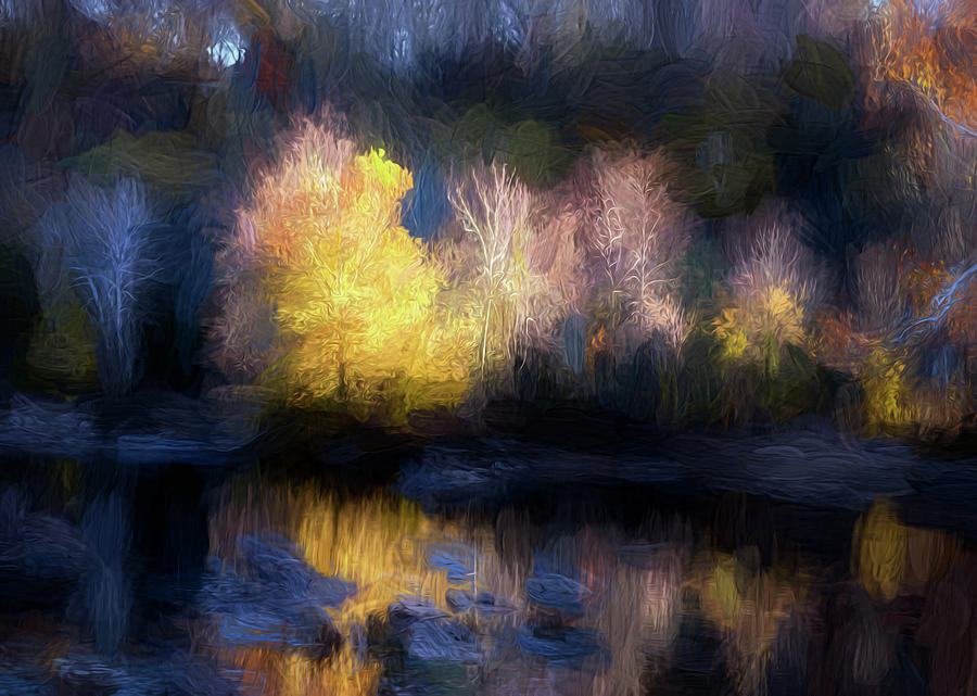 Yellow Tree Autumn Reflection Digital Art