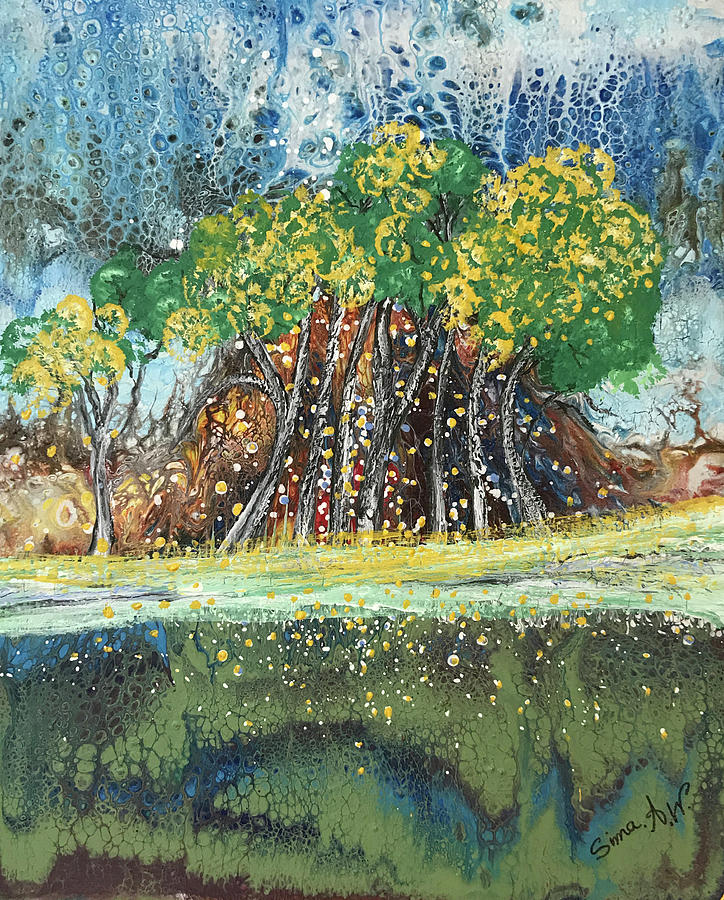 Yellow Trees in a Rainy Day Painting by Sima Amid Wewetzer