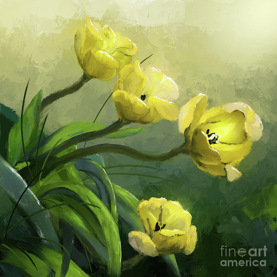 Flower Digital Art - Yellow Tulips  by Lois Bryan