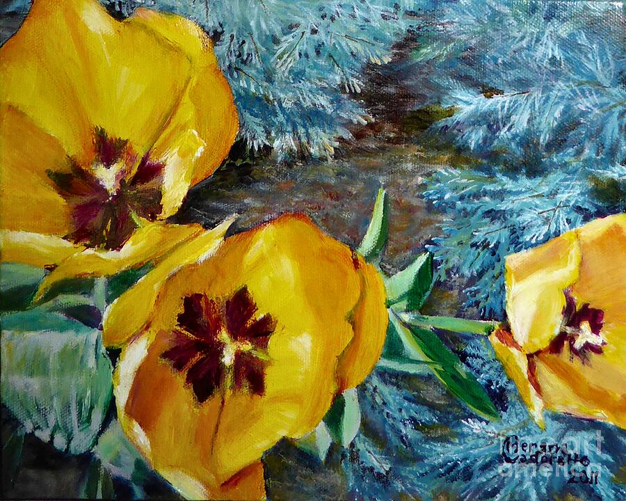 Yellow Tulips Painting by Merana Cadorette