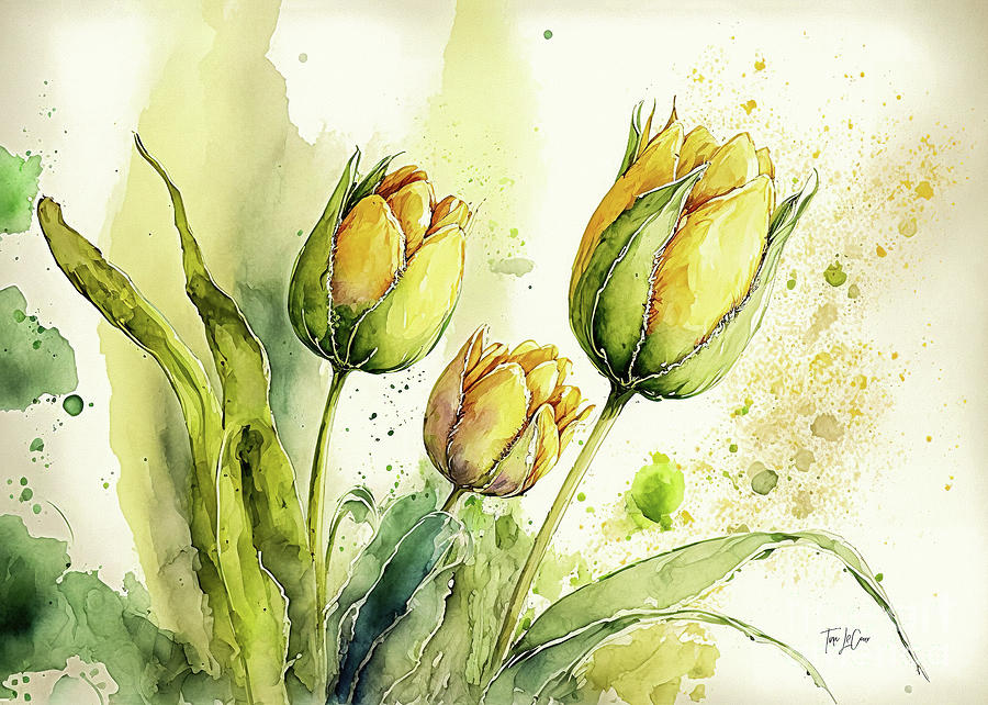  Yellow Tulips Painting by Tina LeCour
