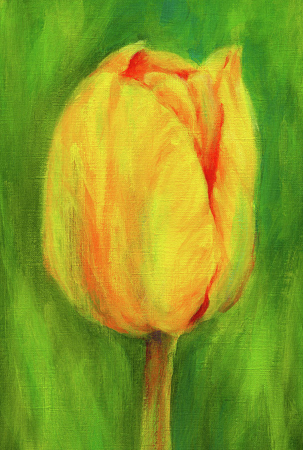 Yellow tulips triptych left Painting by Karen Kaspar