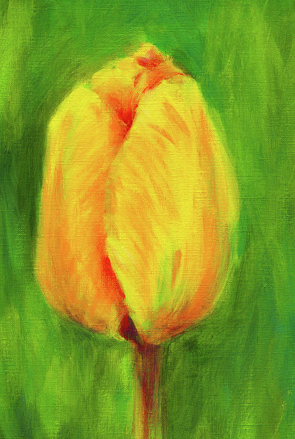 Yellow tulips triptych middle Painting by Karen Kaspar
