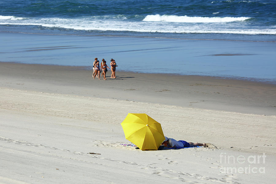 Yellow Umbrella and White Sand Beach in Northern Portugal Photograph by James Brunker