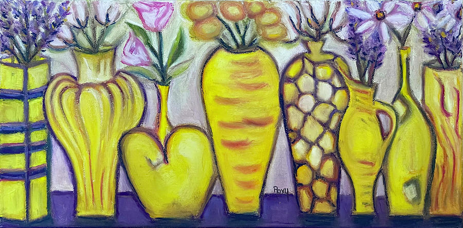 Yellow Vases Painting by Roxy Rich