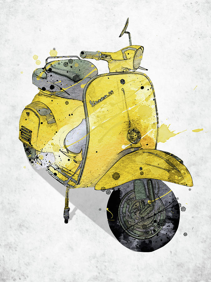 Necessities have på niece Yellow Vespa scooter watercolor Digital Art by Mihaela Pater - Fine Art  America